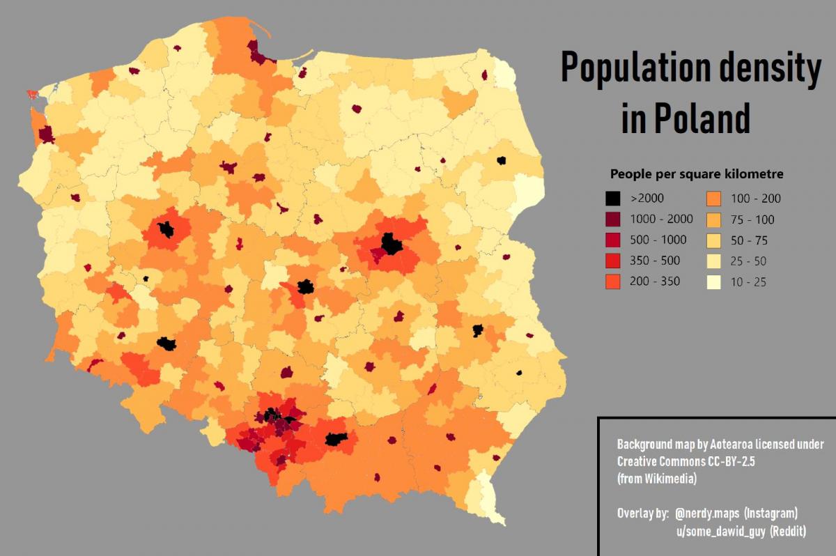 Mapa de densidade da Polónia